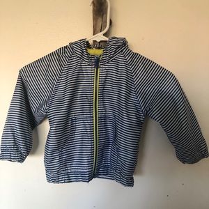 Blue + white striped rain jacket